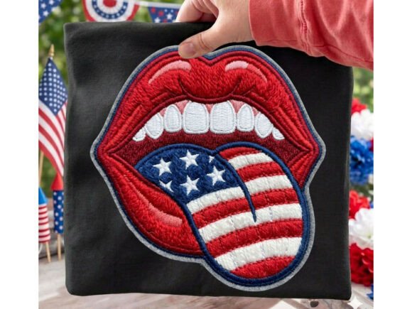 Bold Patriotic Lips with Flag Tongue Design