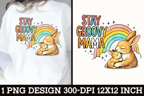 Groovy Mama Bunny Rainbow T-Shirt Design: A Retro Delight
