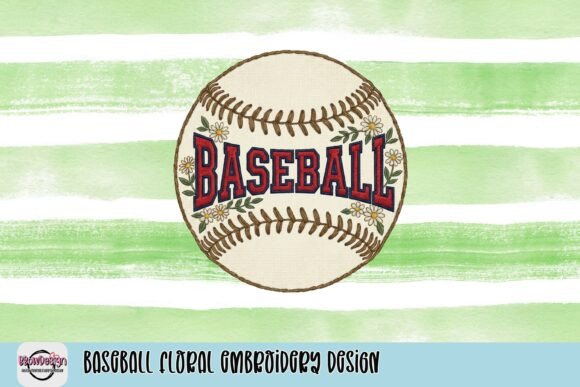 Stitching Sporty Charm: The Baseball Floral Embroidery Design